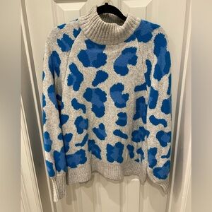H&M Blue and Gray Patterned Turtleneck Sweater